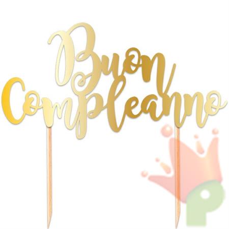CAKE TOPPER ITALIC 20X17 CM BUON COMPLEANNO ORO