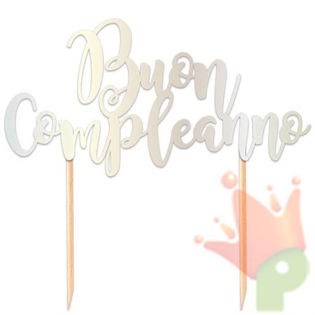 CAKE TOPPER ITALIC 20X17CM BUON COMPLEANNO ARGENTO