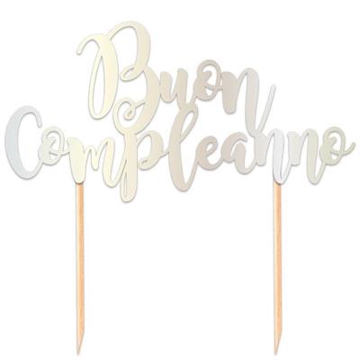 CAKE TOPPER ITALIC 20X17CM BUON COMPLEANNO ARGENTO