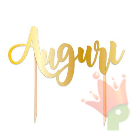 CAKE TOPPER ITALIC 20X15 CM AUGURI ORO METAL