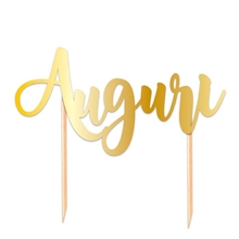 CAKE TOPPER ITALIC 20X15 CM AUGURI ORO METAL