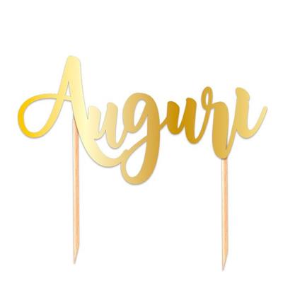 CAKE TOPPER ITALIC 20X15 CM AUGURI ORO METAL