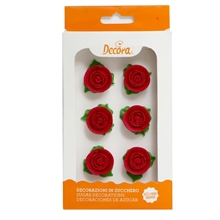 ROSE CON FOGLIE IN ZUCCHERO ROSSO 6 PZ