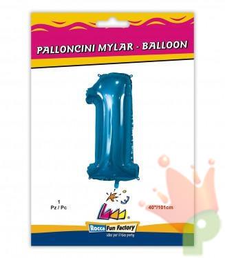 PALLONCINO MYLAR 40INCH NUMERO 1 BLU