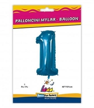 PALLONCINO MYLAR 40INCH NUMERO 1 BLU