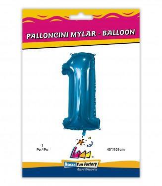 PALLONCINO MYLAR 40INCH NUMERO 1 BLU