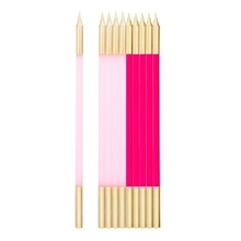 CANDELINE + SUPPORTO FUCSIA/ROSA E ORO 15,5CM 10PZ