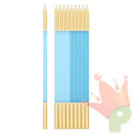 CANDELINE + SUPPORTO TURCHESE/ORO 15,5CM 10PZ