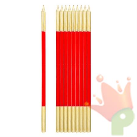 CANDELINE + SUPPORTO ROSSO E ORO 15,5CM 10PZ