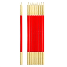 CANDELINE + SUPPORTO ROSSO E ORO 15,5CM 10PZ