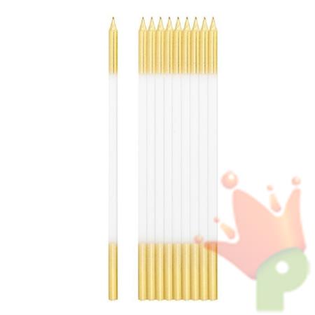 CANDELINE + SUPPORTO BIANCO E ORO 15,5CM 10PZ