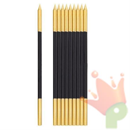 CANDELINE + SUPPORTO NERO E ORO 15,5CM 10PZ