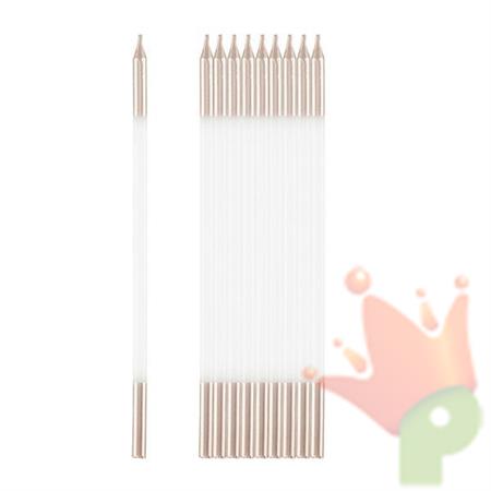 CANDELINE + SUPPORTO BIANCO E ROSA GOLD 15,5CM 10PZ