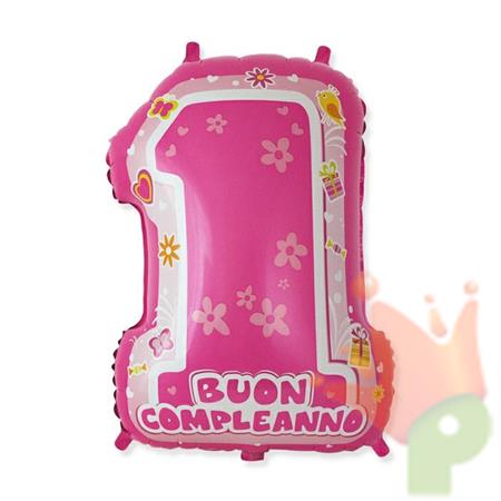 PALLONCINO MYLAR 25INCH 45X62CM NUMERO 1 ROSA