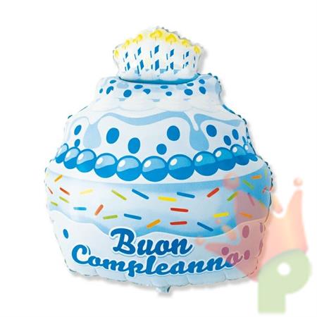 PALLONCINO MYLAR 29INCH BUON COMPLEANNO CAKE CELESTE