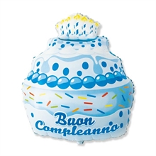 PALLONCINO MYLAR 29INCH BUON COMPLEANNO CAKE CELESTE