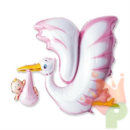 PALLONCINO MYLAR 52INCH 106X94CM CICOGNA ROSA