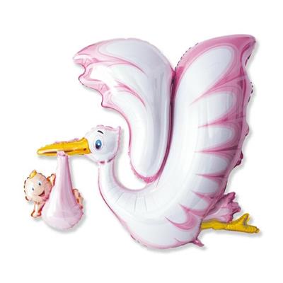 PALLONCINO MYLAR 52INCH 106X94CM CICOGNA ROSA