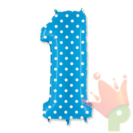 PALLONCINO MYLAR NUMERO 1 MAXI POIS TURCHESE