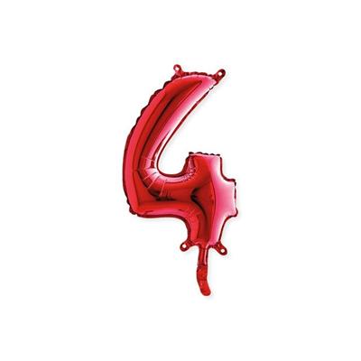 PALLONCINO MYLAR 14INCH 36CM NUMERO 4 ROSSO