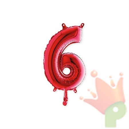 PALLONCINO MYLAR 14INCH 36CM NUMERO 6 ROSSO