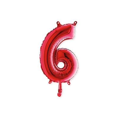 PALLONCINO MYLAR 14INCH 36CM NUMERO 6 ROSSO