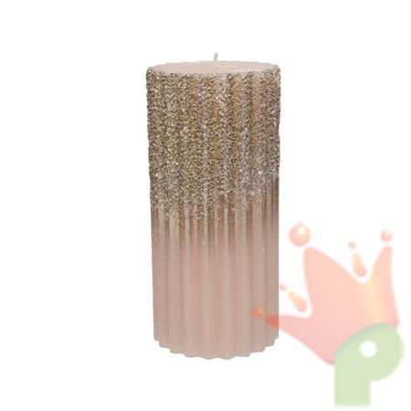 CANDELA RIGATA 15CM ROSA CON GLITTER ORO