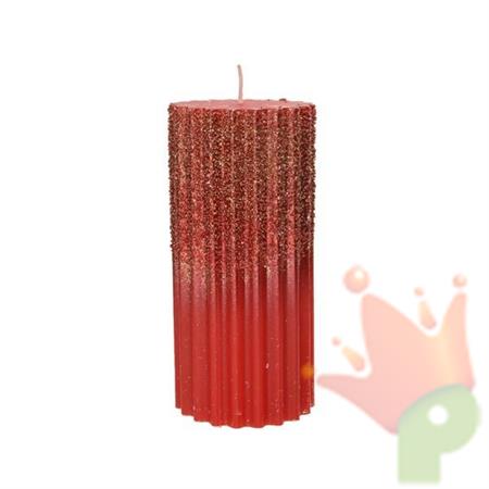 CANDELA RIGATA 15CM ROSSA CON GLITTER ORO