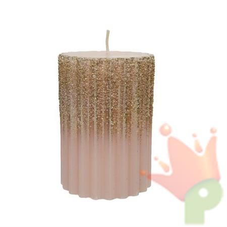 CANDELA RIGATA 10CM ROSA CON GLITTER ORO