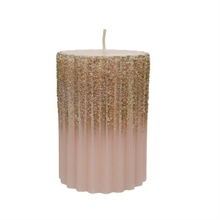 CANDELA RIGATA 10CM ROSA CON GLITTER ORO