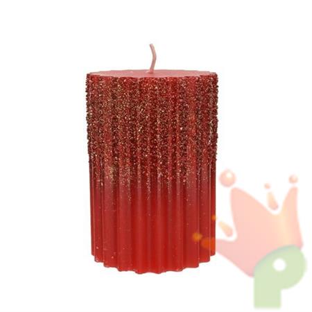 CANDELA RIGATA 10CM ROSSA CON GLITTER ORO