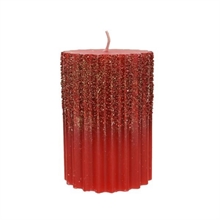 CANDELA RIGATA 10CM ROSSA CON GLITTER ORO