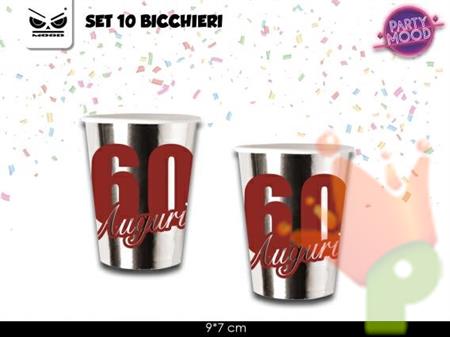 BICCHIERI 220ML ARGENTO 60 ANNI 10PZ