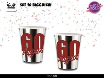 BICCHIERI 220ML ARGENTO 60 ANNI 10PZ