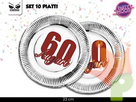 PIATTI 23CM ARGENTO 60 ANNI 10PZ