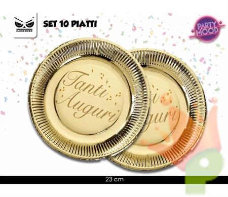 PIATTI 23CM ORO TANTI AUGURI 10PZ