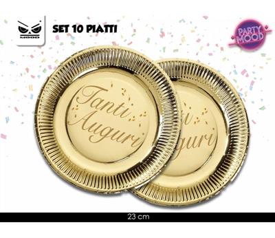PIATTI 23CM ORO TANTI AUGURI 10PZ