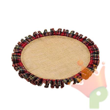 SOTTOPIATTO JUTA CON BORDO STOFFA TARTAN 38CM