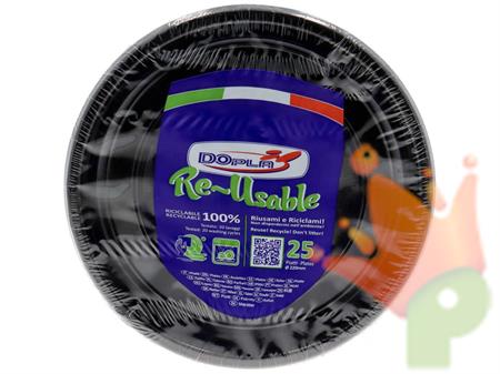 PIATTI PIANI 22CM REUSABLE NERO 25PZ
