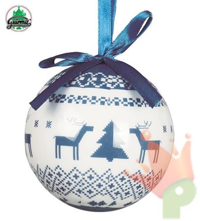 PALLINE 75MM PER ALBERO DECORATE BIANCA E BLU 6PZ