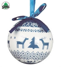 PALLINE 75MM PER ALBERO DECORATE BIANCA E BLU 6PZ