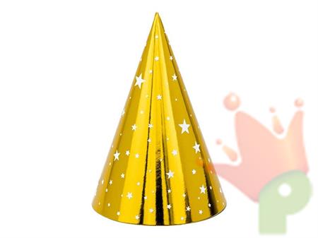 CAPPELLI IN CARTA 16CM ORO CON STELLINE 6PZ
