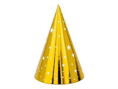 CAPPELLI IN CARTA 16CM ORO CON STELLINE 6PZ