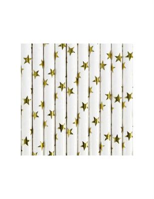 CANNUCCE IN CARTA 19,5CM BIANCHE STELLE ORO 10PZ