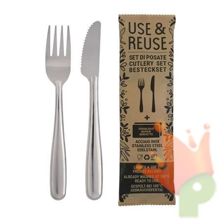 SET FORCHETTA E COLTELLO CON TOVAGLIOLO 2PZ