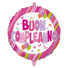PALLONCINO MYLAR 18INCH - 45CM BUON COMPLEANNO ROSA