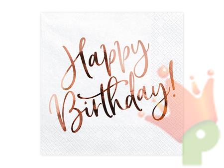 TOVAGLIOLI 33X33 BIANCO HAPPY BIRTHDAY ORO ROSA 20PZ