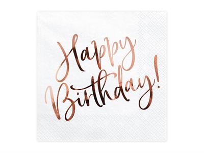 TOVAGLIOLI 33X33 BIANCO HAPPY BIRTHDAY ORO ROSA 20PZ