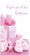 BIGLIETTO AUGURI BATTESIMO ROSA 4826