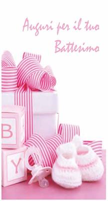 BIGLIETTO AUGURI BATTESIMO ROSA 4826